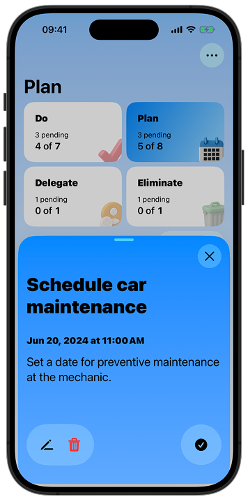 App screenshot showing prioritized tasks