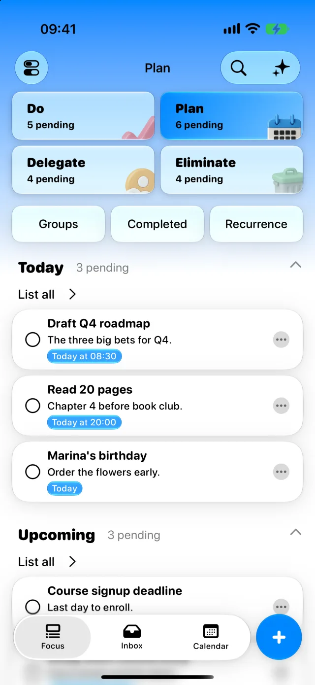 MinTask Plan quadrant