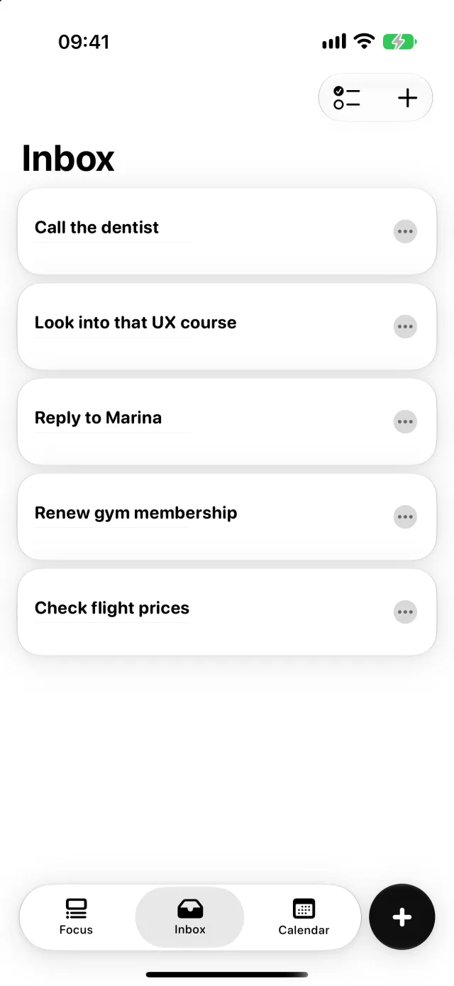 MinTask Inbox holding uncategorized captures